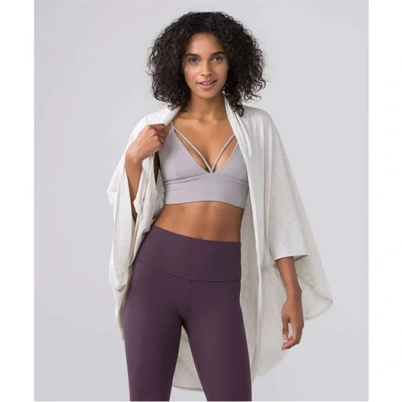 Lululemon 2 Way Sage Scarf Cotton Wee Stripe Heathered Grey White Wrap One Size - Picture 1 of 8